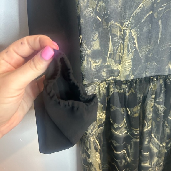 YEDINA size S, long sleeve dress green and black, sequins, sheer - Picture 2 of 7